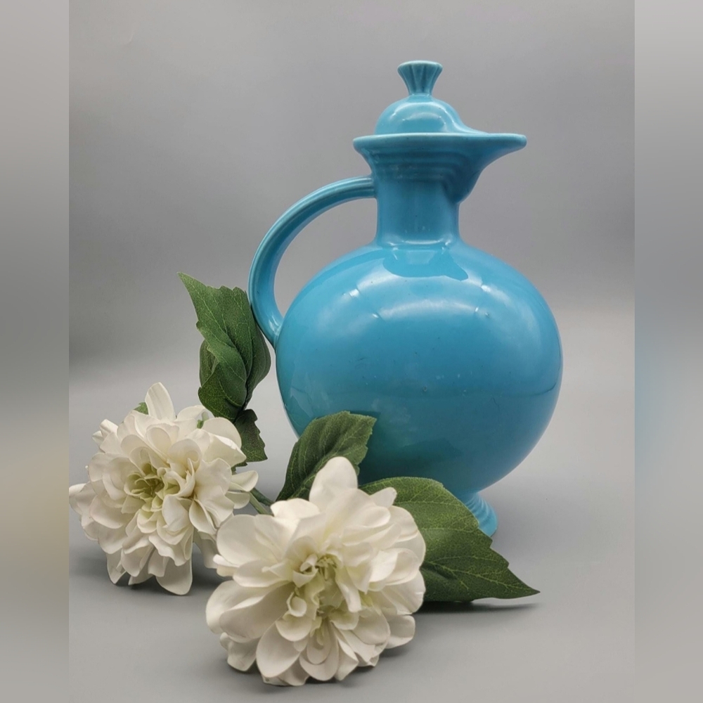 Vintage Turquoise Blue Fiesta Ware Coffee Pot Homer Laughlin Fiestaware Art Deco